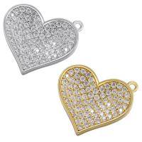 Cubic Zirconia Micro Pave Brass Pendant, Heart, plated, micro pave cubic zirconia, more colors for choice, 21.50x20mm, Hole:Approx 1.2mm, Sold By PC