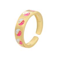 Brass Cuff Finger Ring 18K gold plated Adjustable & ying yang & enamel Inner Approx 17mm Sold By PC