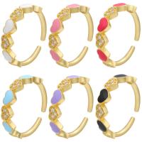 Brass Cuff Finger Ring, Heart, 18K gold plated, Adjustable & micro pave cubic zirconia & enamel, more colors for choice, 21x4.20mm, Inner Diameter:Approx 17mm, Sold By PC