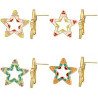 Brass Stud Earring Star 18K gold plated enamel & hollow Sold By Pair