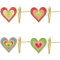 Brass Stud Earring, Heart, 18K gold plated, enamel, more colors for choice, 19.50x13x18.50mm, Sold By Pair