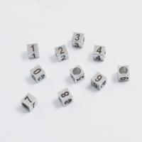 Stainless Steel Beads, DIY & with number pattern, 7x7x7mm, 5PCs/Bag, Sold By Bag
