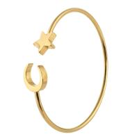 Stainless Steel Cuff Bangle, Moon and Star, for woman, golden, 13*12mm,13*14mm,3mm, Inner Diameter:Approx 59mm, Sold By PC