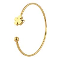 Stainless Steel Cuff Bangle, Four Leaf Clover, for woman, golden, 12*19mm,3mm, Inner Diameter:Approx 59mm, Sold By PC