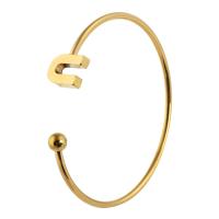 aço inoxidável abertura da pulseira, Letra U, para mulher, dourado, 10*13mm,3mm, Diametro interno:Aprox 59mm, vendido por PC