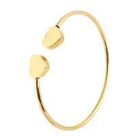 aço inoxidável abertura da pulseira, Coração, para mulher, dourado, 12*12mm,3mm, Diametro interno:Aprox 59mm, vendido por PC