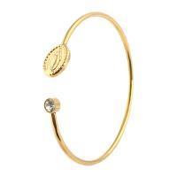 acier inoxydable bracelet manchette, pour femme & avec strass, doré, 14*11mm,3mm, Diamètre intérieur:Environ 59mm, Vendu par PC