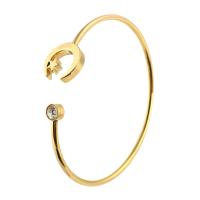 aço inoxidável abertura da pulseira, Lua e estrela, para mulher & com strass, dourado, 14*15mm,3mm, Diametro interno:Aprox 59mm, vendido por PC