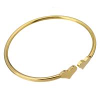 aço inoxidável abertura da pulseira, Coração, para mulher, dourado, 12*9mm,3mm, Diametro interno:Aprox 57mm, vendido por PC