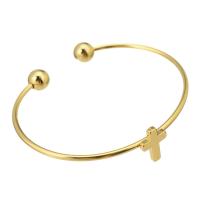 Stainless Steel Cuff Bangle Cross for woman golden 10*13mm 2mm Inner Approx 59mm Sold By PC