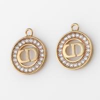 Cubic Zirconia Micro Pave Brass Pendant, Round, micro pave cubic zirconia, original color, 16x13x2mm, Sold By PC