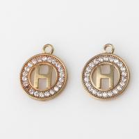 Cubic Zirconia Micro Pave Brass Pendant Round with letter pattern & micro pave cubic zirconia original color Sold By PC