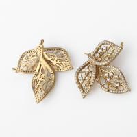 Cubic Zirconia Micro Pave Brass Connector, Leaf, micro pave cubic zirconia, original color, 28x31x4mm, Sold By PC