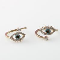 Evil Eye Smykker Finger Ring, Messing, Justerbar & onde øje mønster & Micro Pave cubic zirconia & for kvinde, oprindelige farve, 20x20x1mm, Solgt af PC