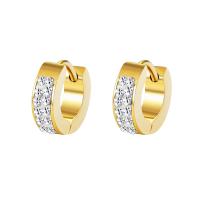 Stainless Steel Huggie Hoop Earring plated fashion jewelry & for woman & with rhinestone golden 4mm Inner Approx 9mm Sold By Pair