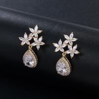 Brass Drop Earring, fashion jewelry & for woman & with cubic zirconia, more colors for choice, Sold By Pair