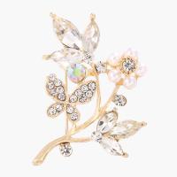 Zinc Alloy Brooches with Plastic Pearl Flower fashion jewelry & for woman & with rhinestone Sold By Pair