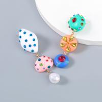 Resin Earring Zinc Alloy with acrylic rhinestone & ABS Plastic Pearl & Resin plated fashion jewelry & for woman multi-colored Sold By Pair