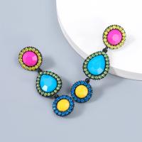 Resin Earring with acrylic rhinestone fashion jewelry & for woman multi-colored Sold By Pair