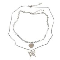 Tibetan Style Jewelry Necklace, with 2.51 extender chain, Heart, plated, 2 pieces & fashion jewelry & butterfly design & for woman, original color, Length:20.03 Inch, Sold By Set
