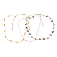 Plastic Pearl Necklace Zinc Alloy with Resin with 3.11 extender chain three pieces & fashion jewelry & for woman multi-colored Length 15.47 Inch Sold By Set