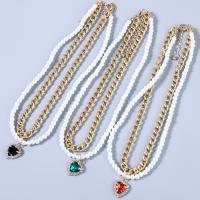 Collar de perlas de plástico, aleación de zinc, con Perlas de plástico ABS & Acrílico, con 2.99 extender cadena, chapado, Doble capa & Joyería & para mujer, más colores para la opción, Vendido por Sarta