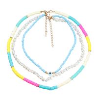 Plastic Pearl Necklace, Tibetan Style, with ABS Plastic Pearl & Polymer Clay & Resin, with 2.67 extender chain, Evil Eye, three pieces & fashion jewelry & for woman, multi-colored, Length:15.39 Inch, Sold By Set