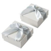 Κοσμήματα Gift Box, Χαρτί, Πλατεία, με διακόσμηση κορδέλα bowknot, ασημί-γκρι, 75x75x35mm, 50PCs/Παρτίδα, Sold Με Παρτίδα