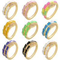 Brass Cuff Finger Ring, 18K gold plated, micro pave cubic zirconia & enamel, more colors for choice, 22x9.50mm, Inner Diameter:Approx 17mm, Sold By PC