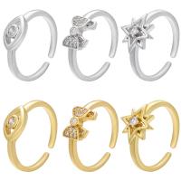 Brass Cuff Finger Ring, plated, Adjustable & different styles for choice & micro pave cubic zirconia, more colors for choice, 20x7.30mm, Sold By PC