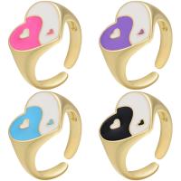 cobre Cuff Ring Finger, Coração, cromado de cor dourada, Ajustável & Tai Ji & esmalte, Mais cores pare escolha, 21x13mm, vendido por PC