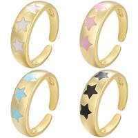 Brass Cuff Finger Ring gold color plated with star pattern & enamel Inner Approx 17mm Sold By PC