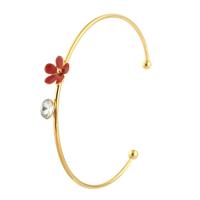 Stainless Steel Cuff Bangle Flower for woman & with rhinestone golden 7*7mm 10*10mm 2mm Inner Approx 51mm Sold By PC
