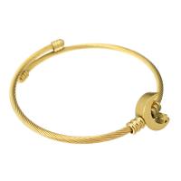 aço inoxidável abertura da pulseira, Lua, para mulher, dourado, 12*15mm,3mm, Diametro interno:Aprox 59mm, vendido por PC