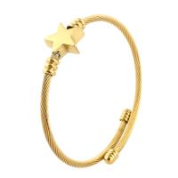 acier inoxydable bracelet manchette, étoile, pour femme, doré, 14*15mm,3mm, Diamètre intérieur:Environ 56mm, Vendu par PC