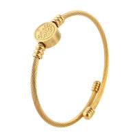 acier inoxydable bracelet manchette, arbre de la conception de la vie & pour femme, doré, 13*13mm,3mm, Diamètre intérieur:Environ 58mm, Vendu par PC
