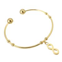 Stainless Steel Cuff Bangle, Number 8, for woman, golden, 7*17mm,2mm, Inner Diameter:Approx 59mm, Sold By PC
