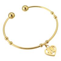 aço inoxidável abertura da pulseira, Coração, para mulher, dourado, 13*11mm,2mm, Diametro interno:Aprox 57mm, vendido por PC