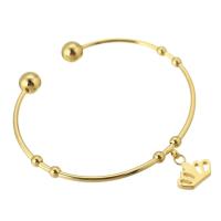 acier inoxydable bracelet manchette, couronne, pour femme, doré, 13*9mm,2mm, Diamètre intérieur:Environ 58mm, Vendu par PC