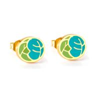 Stainless Steel Stud Earrings with enamel gold color plated for woman 10mm Sold By Pair