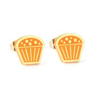 Stainless Steel Stud Earrings, with enamel, Cake, gold color plated, for woman, 11x9.80mm, Sold By Pair