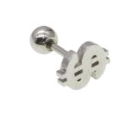 Rostfritt stål Ear Piercing Smycken, ROSTFRITT STÅL, Dollartecken, för kvinna, ursprungliga färgen, 12x8x6mm, Säljs av PC