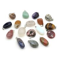 Gemstone Pendants Jewelry, Natural Stone, with Tibetan Style, irregular, more colors for choice, 20x30-25x40mm, Sold By PC