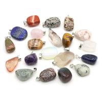 Gemstone Pendants Jewelry, Natural Stone, with Tibetan Style, irregular, more colors for choice, 15x20-18x25mm, Sold By PC