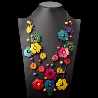 Wood Necklace, Coco, with Nylon Cord & Wood, Flower, three layers & fashion jewelry & for woman, multi-colored, Length:23.62 Inch, Sold By PC