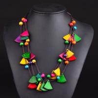 drvo ogrlica, Coco, s Najlon Cord & Drvo, Trokut, tri sloja & modni nakit & za žene, multi-boji, Dužina 21.65 inčni, Prodano By PC