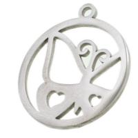 Stainless Steel Pendants, Round, with butterfly pattern, original color, 28x24x1mm, Sold By PC