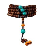 108 Mala Beads Padauk with Turquoise & Cinnabar Round Unisex Sold By Strand