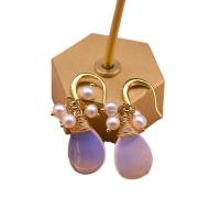 Freshwater Pearl Earrings with Quartz & Brass gold color plated for woman white 38mm Sold By Pair