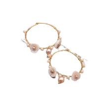 Freshwater Pearl Hoop Earring, with 925 Sterling Silver & Brass, gold color plated, for woman, white, 38mm, Sold By Pair